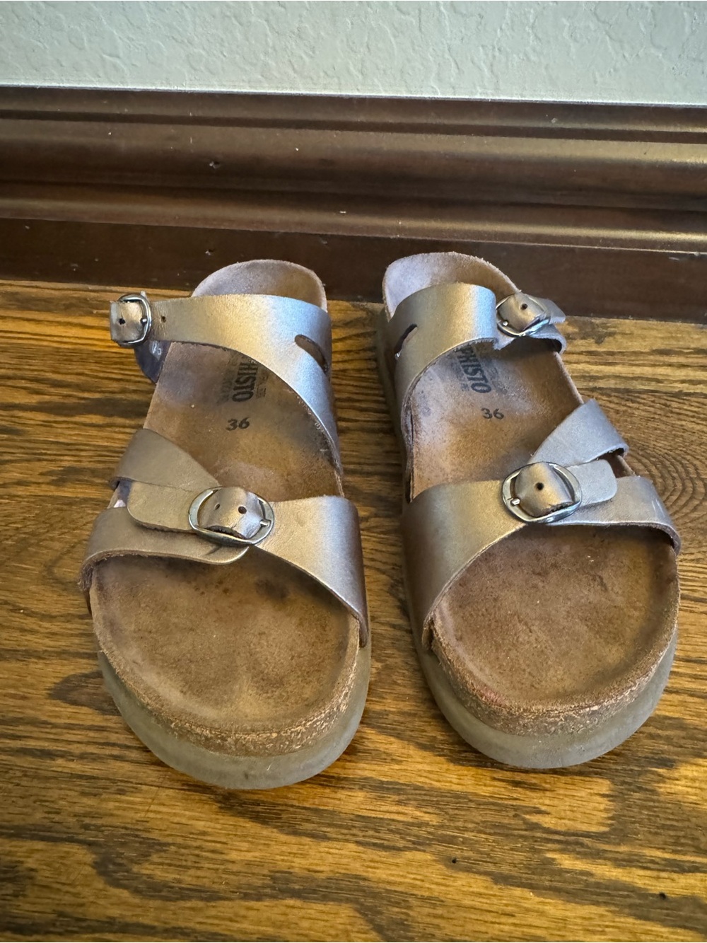 Mephisto Hannel Bronze Double Buckle Air Relax Sandal Size 6 Damaged Cork